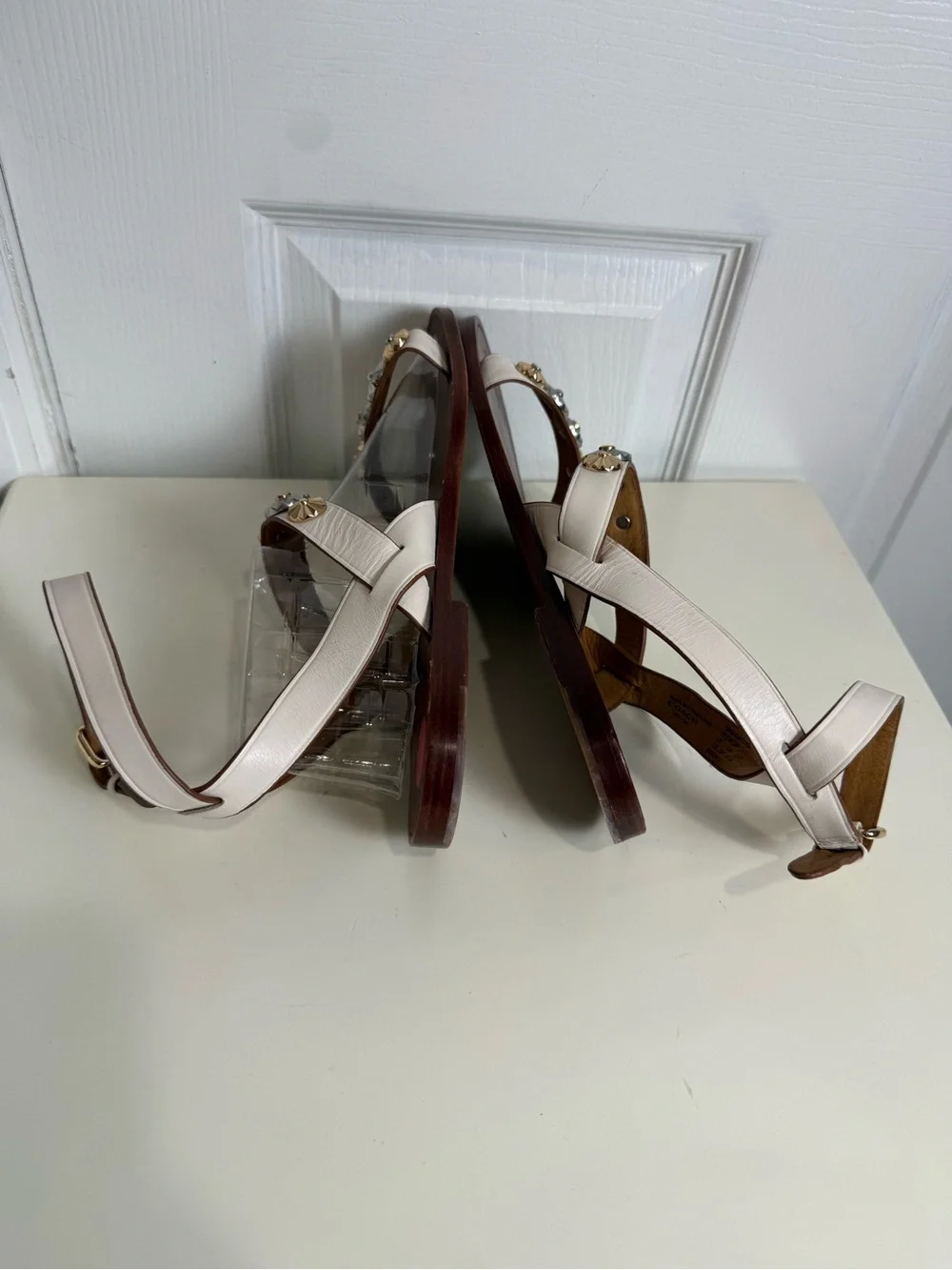Coach Eleanor Studded Leather Flat Sandals Ivory/Cream Women’s Size 10B